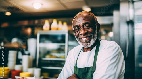 old black man working at a fast food shop