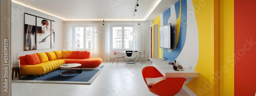 intérieur d'un appartement bourgeois décoré avec inspiration des années 1970