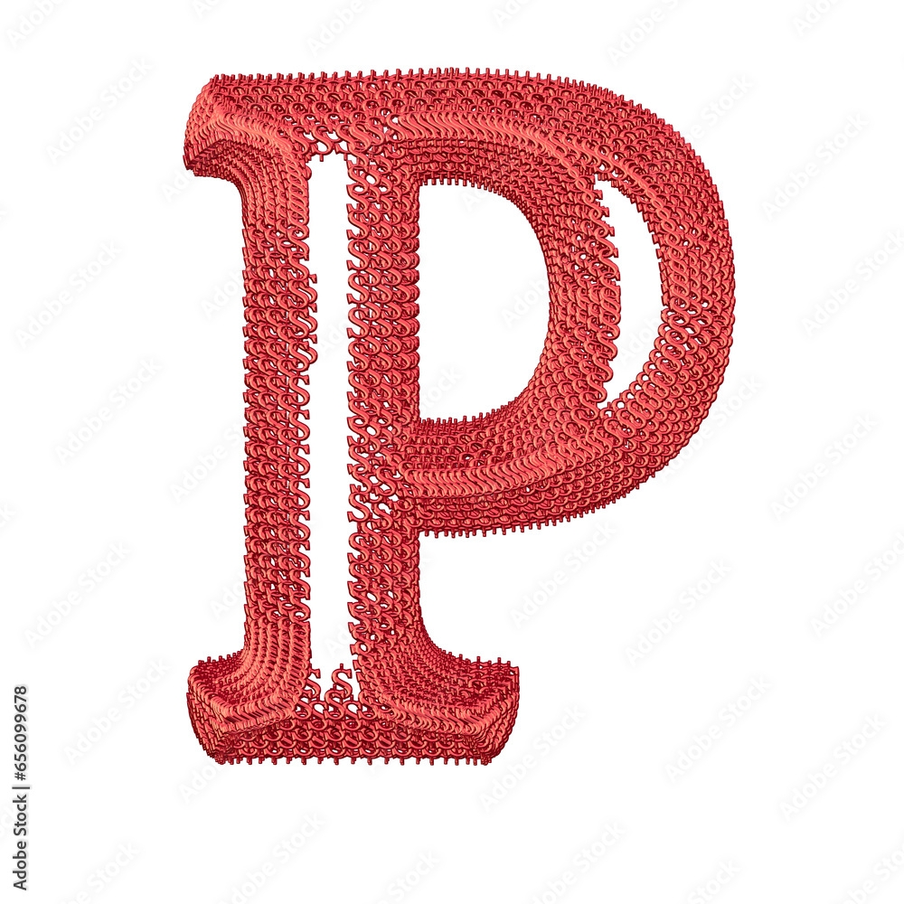 Symbol made of red dollar signs. letter p Symbol made of red dollar signs. letter p