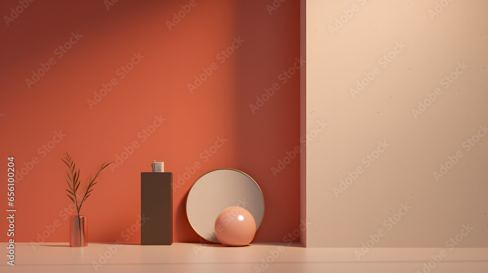 modern and minimalist interior design with cream and orange background