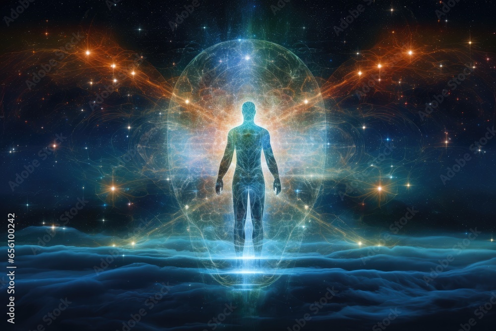 Silhouette of human astral body concept image for near death experience, spirituality, and meditation - AI Generated Silhouette of human astral body concept image for near death experience, spirituality, and meditation - AI Generated