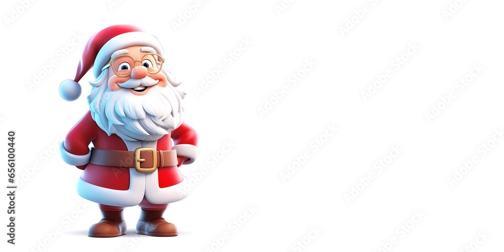 Obraz premium Happy Santa isolated on white banner with copy space. Merry Christmas and Happy New Year