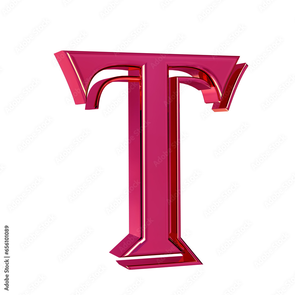 Pink symbol view from left. letter t Pink symbol view from left. letter t