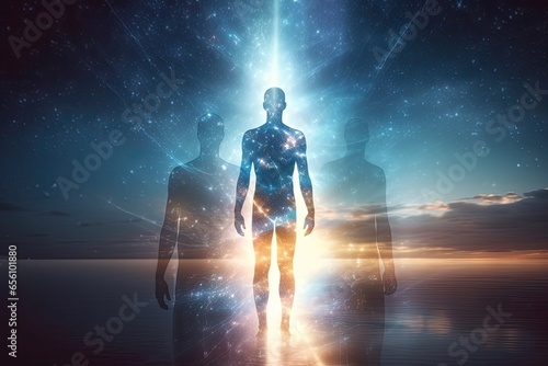 Silhouette of human astral body concept image for near death experience, spirituality, and meditation - AI Generated #656101880