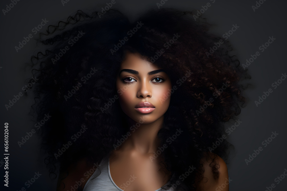 Fototapeta premium Elegante Afroamerikanische Schönheit vor neutralem Hintergrund