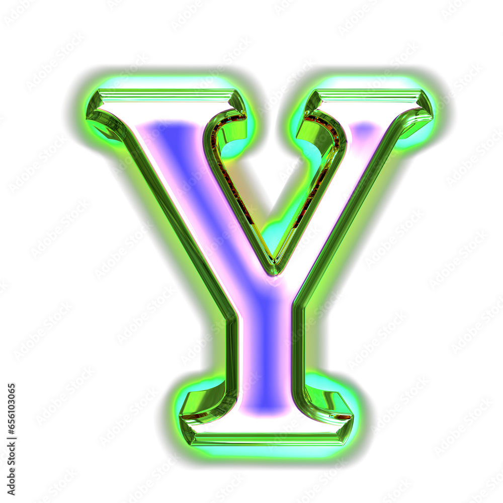 Blue symbol in a green frame with glow. letter y Blue symbol in a green frame with glow. letter y