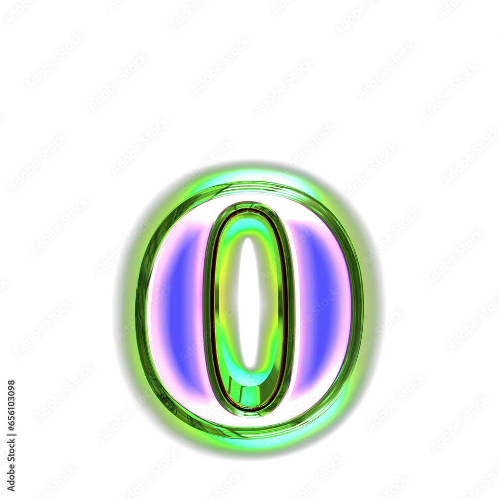Blue symbol in a green frame with glow. letter o Blue symbol in a green frame with glow. letter o