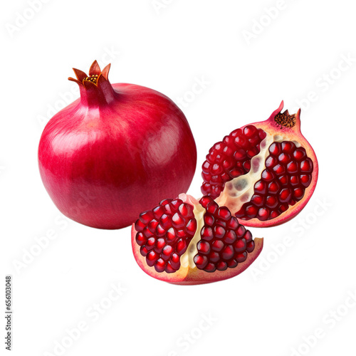 ripe red pomegranate isolated on white background, ai generated