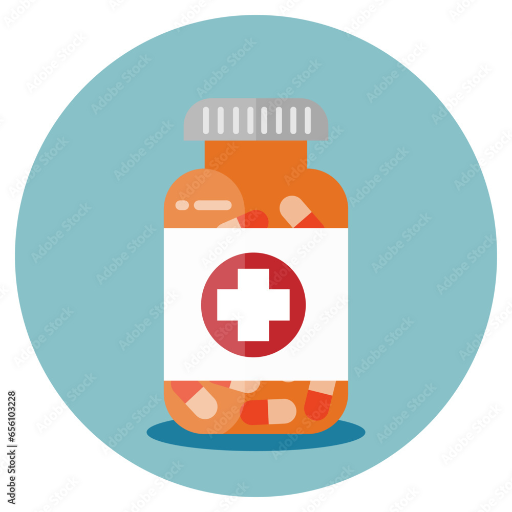 Flat design of medicine bottle for medical and healthcare. Illustration for websites, landing pages, mobile applications, posters and banners. Trendy flat vector illustration Flat design of medicine bottle for medical and healthcare. Illustration for websites, landing pages, mobile applications, posters and banners. Trendy flat vector illustration