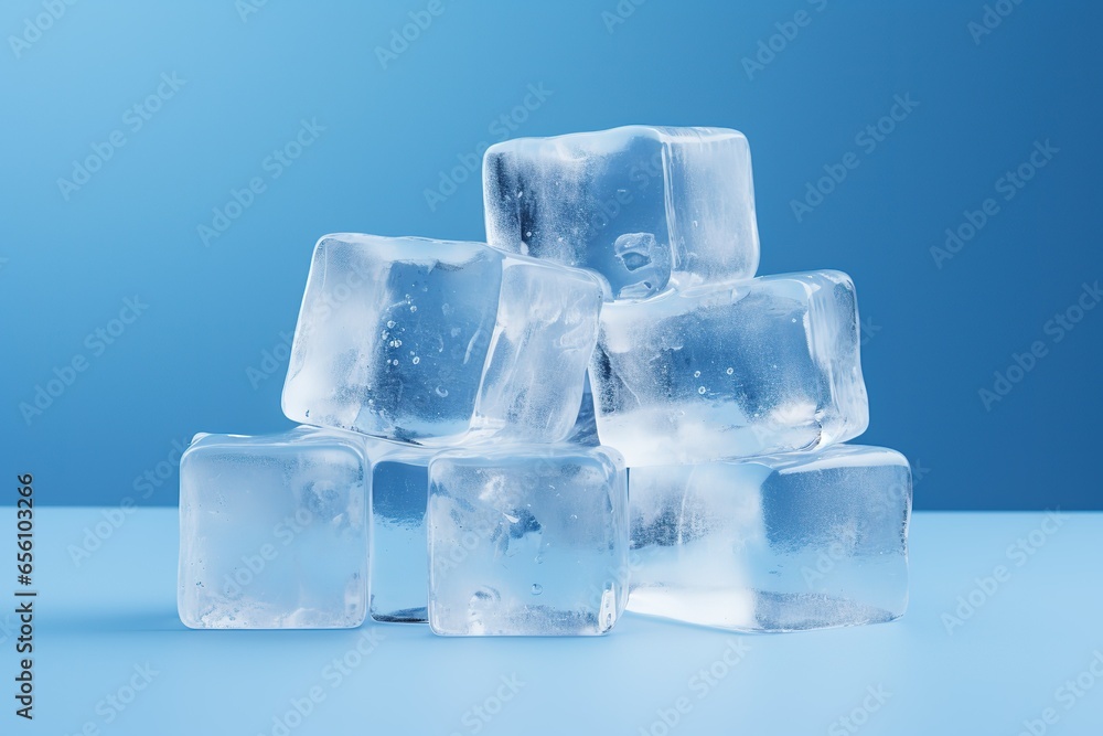 ice cubes on a blue background, ice cubes isolated on blue color background ice cubes on a blue background, ice cubes isolated on blue color background