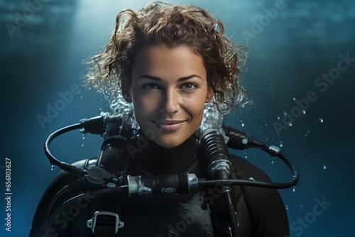 Pretty woman in diving suit diving instructor Generative Ai © Moonpie