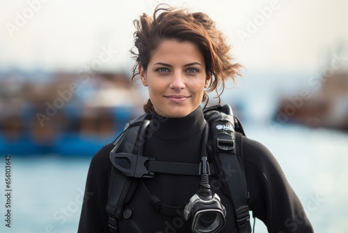 Pretty woman in diving suit diving instructor Generative Ai © Moonpie