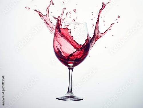 splashing wine in a glass, pink wine glass isolated over white background