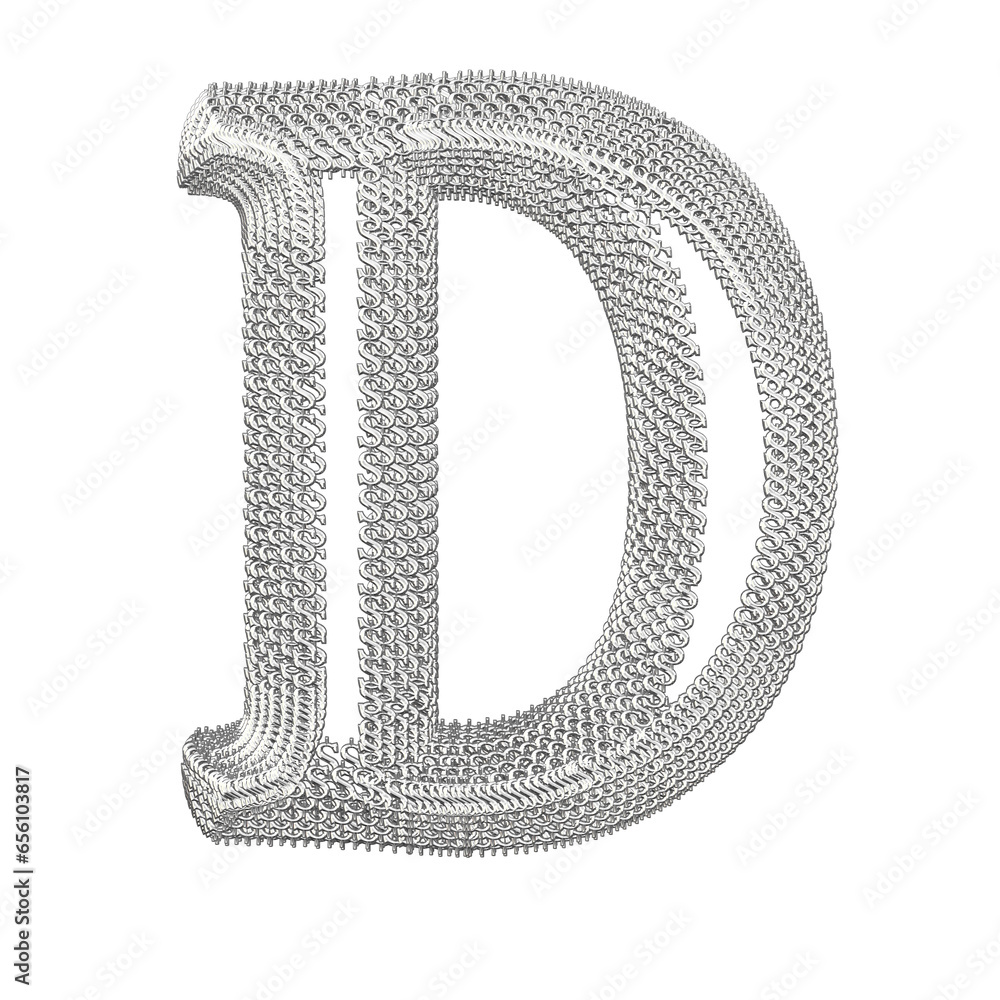 Symbol made of silver dollar 3d signs. letter d