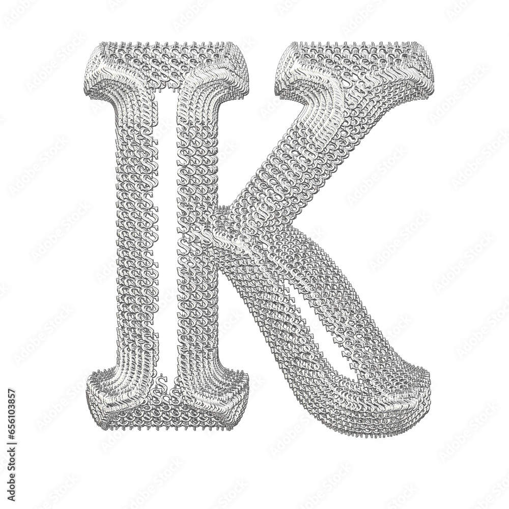 Symbol made of silver dollar 3d signs. letter k Symbol made of silver dollar 3d signs. letter k