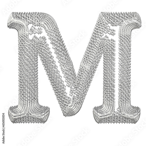 Symbol made of silver dollar 3d signs. letter m