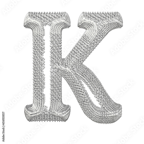 Symbol made of silver dollar 3d signs. letter k