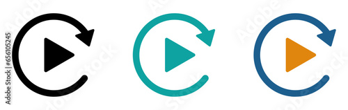 Replay vector icons set. Video or music replay vector signs
