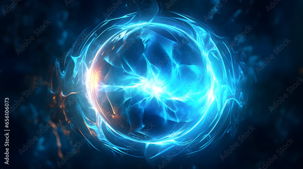 Blue electric sphere plasma ball lightning abstract background, with lightning in the dark. 3D rendering. Blue electric sphere plasma ball lightning abstract background, with lightning in the dark. 3D rendering.