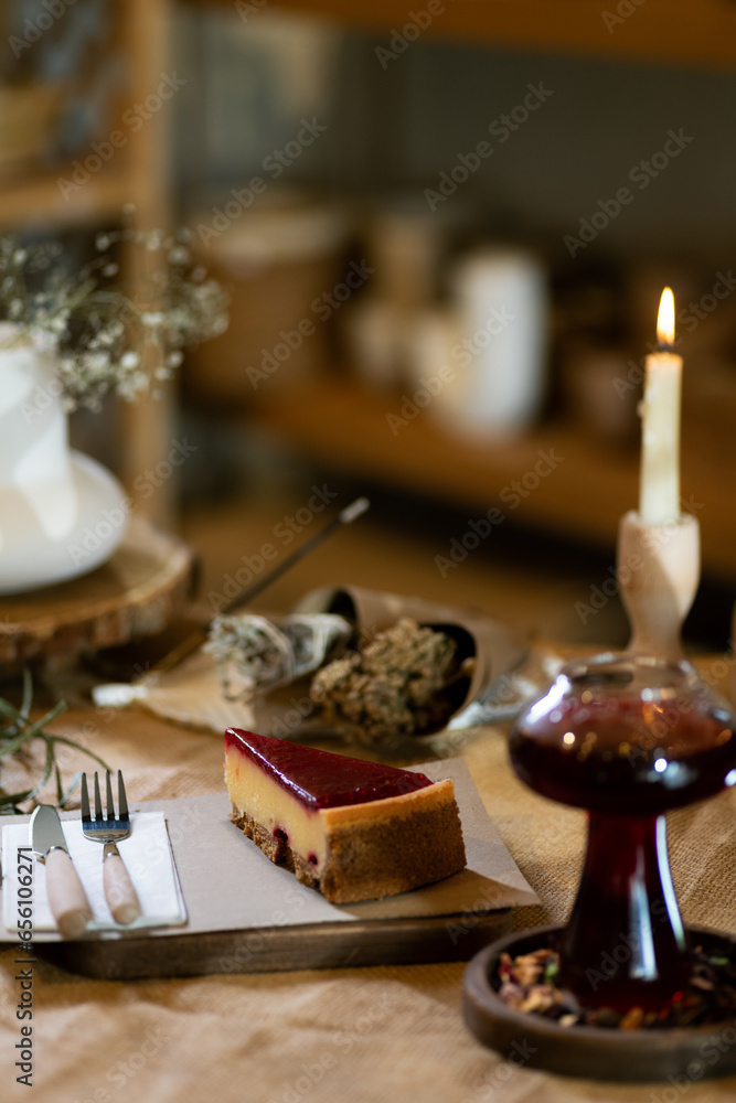 Cozy Winter Tea and Strawberry Cheesecake