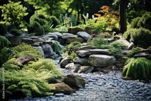 Private rock garden designed by a garden and landscape gardener Generative AI © Moonpie