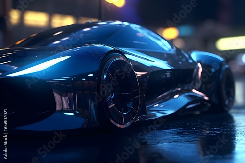 brand-less generic concept futuristic car in the city, 3D rendering © Canities