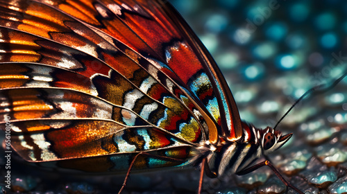 Close up of a butterfly on the dark blackground, macro lens photography