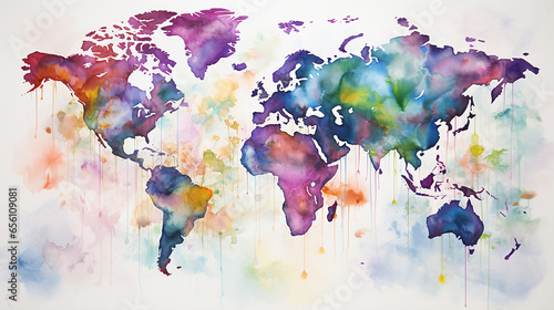 mapa do mundo aquarela 