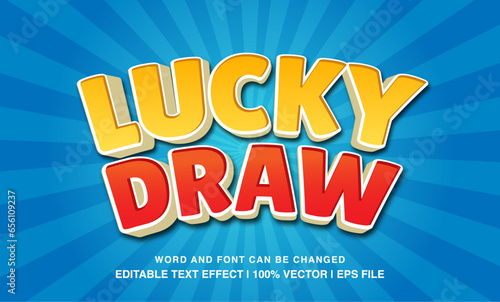 Lucky draw editable text effect template, 3d cartoon style typeface, premium vector