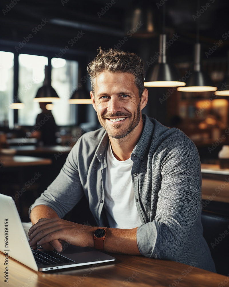 Attractive man in her 30s on a notebook Attractive man in her 30s on a notebook