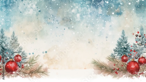 Christmas watercolor background, Christmas card background frame, Watercolor illustration with copy space, clipart for greeting cards, save the date, stationery design