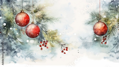 Christmas watercolor background, Christmas card background frame, Watercolor illustration with copy space, clipart for greeting cards, save the date, stationery design