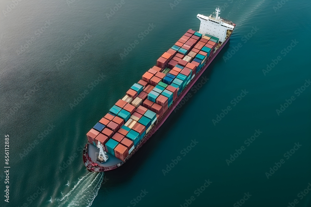 Fototapeta premium Container Cargo freight ship for Logistic Import Export background. 3d rendering, heavy industry, transportation logistic concept.
