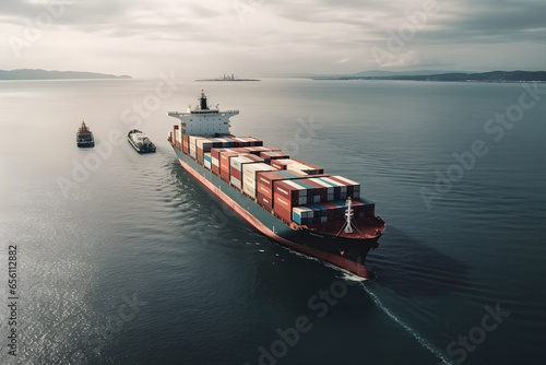 Container Cargo freight ship for Logistic Import Export background. 3d rendering, heavy industry, transportation logistic concept.