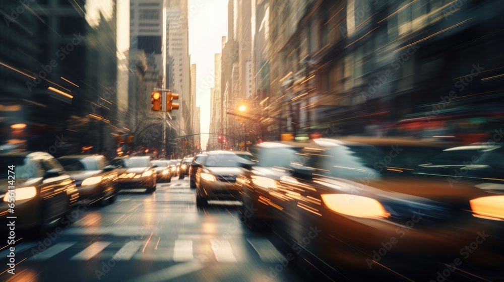 A bustling urban transportation during peak hours, taxi concept, showcasing the rush of city life