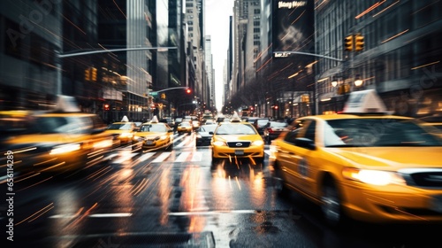 A bustling urban transportation during peak hours, taxi concept, showcasing the rush of city life © Banana Images
