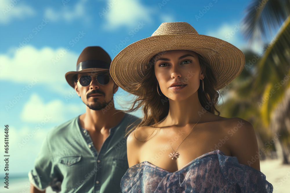 Couple at a tropical beach.