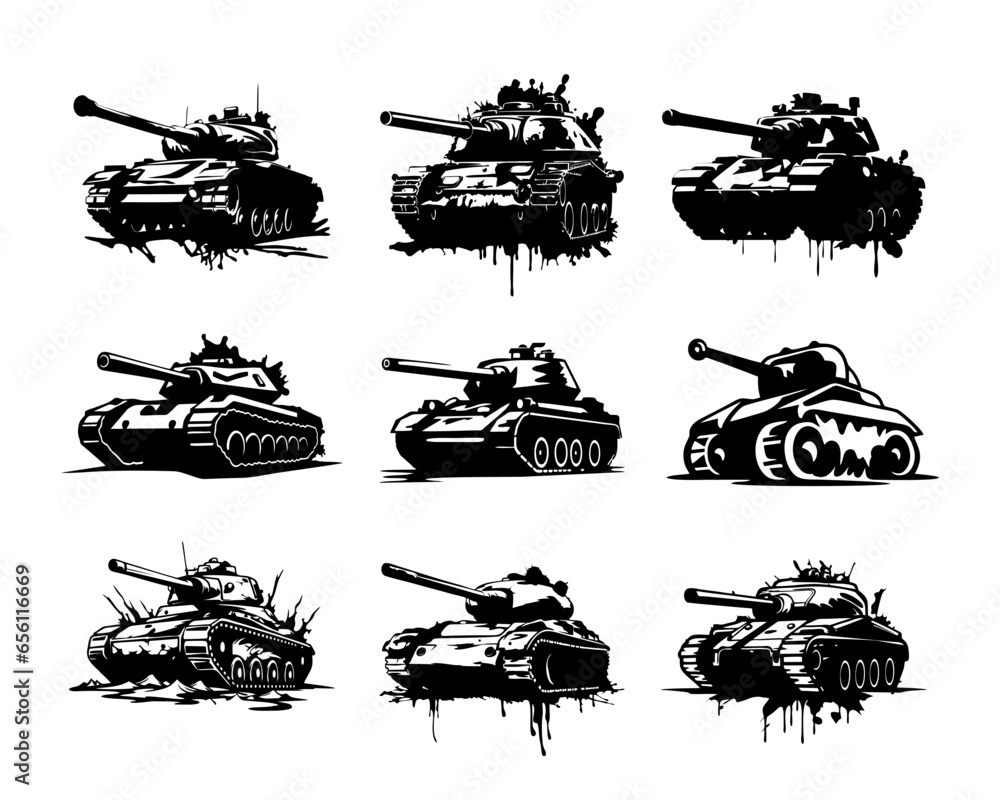 A set collection of military tank vector illustrations A set collection of military tank vector illustrations