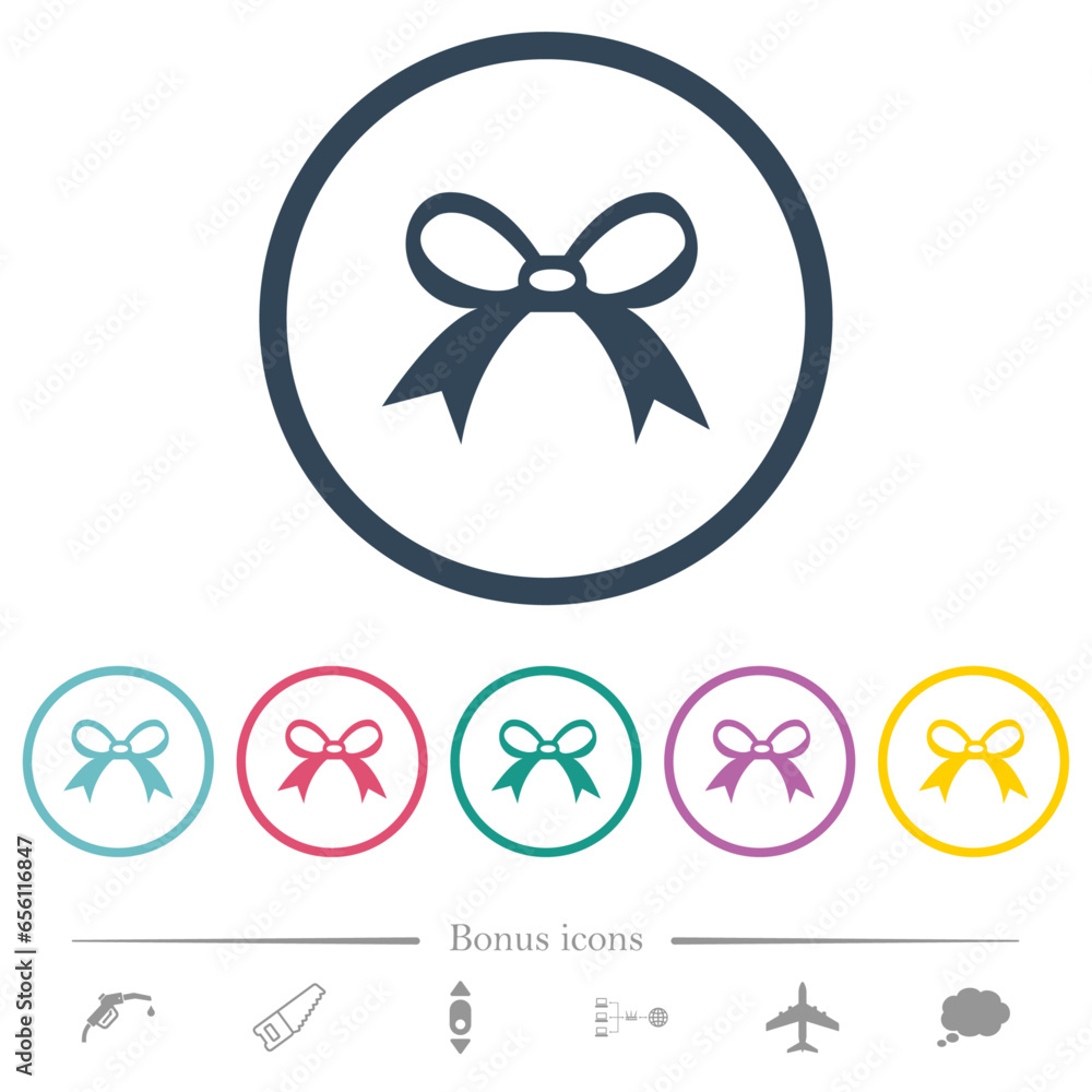 Gift ribbon bow flat color icons in round outlines Gift ribbon bow flat color icons in round outlines