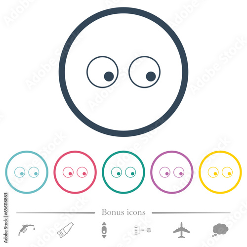 Watching eyes outline flat color icons in round outlines