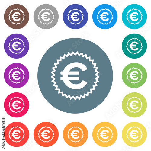 European Euro sticker alternate flat white icons on round color backgrounds