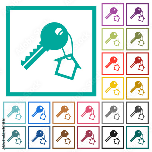 Key and small house on the key ring flat color icons with quadrant frames photo