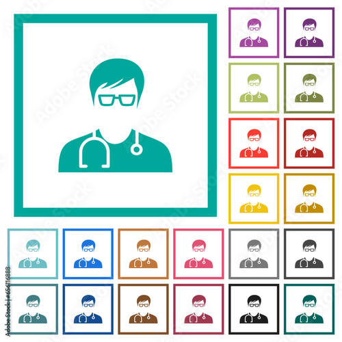 Medic with glasses avatar flat color icons with quadrant frames photo