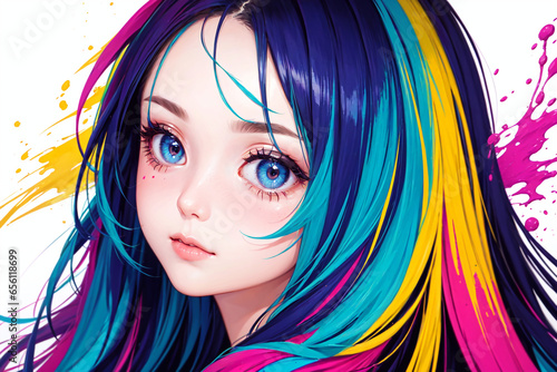anime girl design with colorful hair