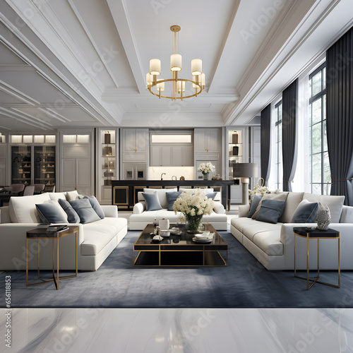 3d render of luxury home interior, living room