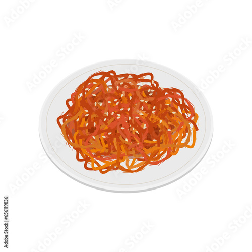 Logo illustration vector Korean dried shredded squid ojingeochae muchim or ojingeochae bokkeum photo