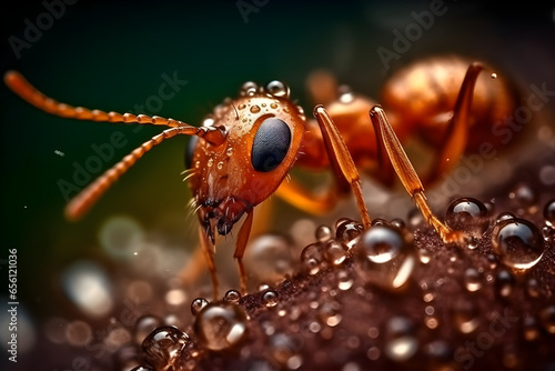 Macro photo of an ant with a blurred background, Close up, macro lens photography photo