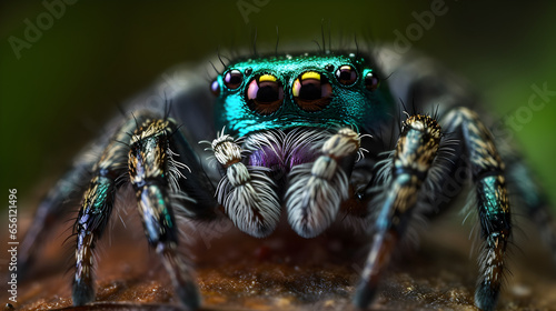 Macro shot of a blue spider with a blurred background, Close up, macro lens photography © Canities