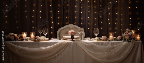Candlelit tables with centerpieces at a restaurant wedding reception photo
