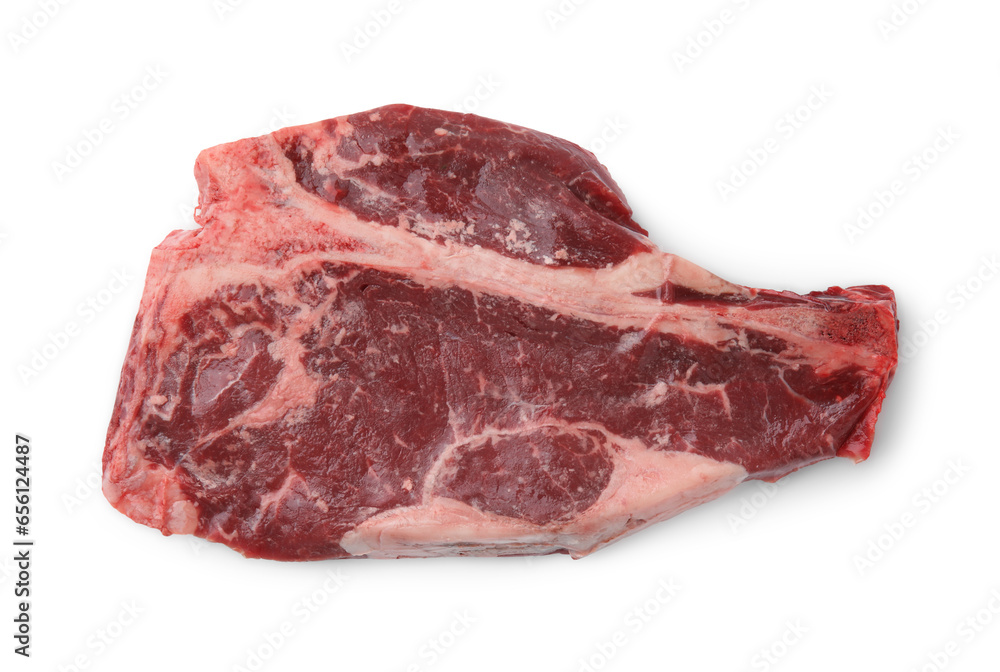 Piece of fresh beef meat isolated on white, top view Piece of fresh beef meat isolated on white, top view
